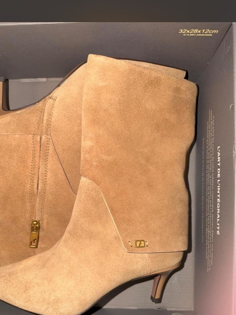 Franco Sarto Tan Suede Ankle Booties with Kitten Heel